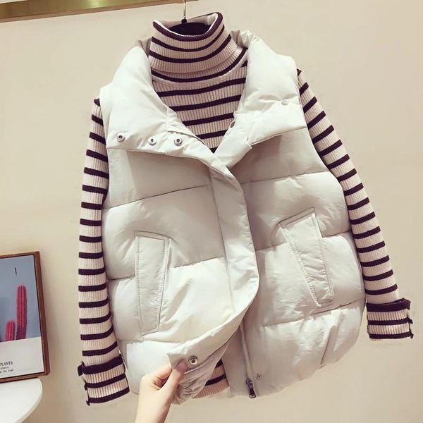 

2021 new women winter vests collar short vest cotton padded jacket sleeveless female winter waistcoat vest a047, Black;white