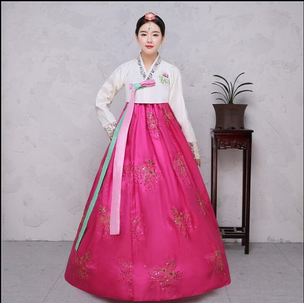 

4 colors sequins korean traditional costume women elegant hanbok korean dress, Red