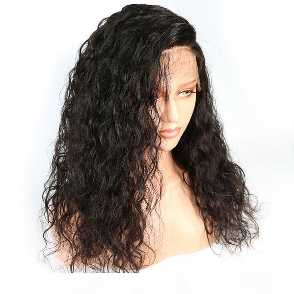 

13x4 lace front human hair wigs 130 density water wave brazilian remy hair for black women with baby hair, Black;brown