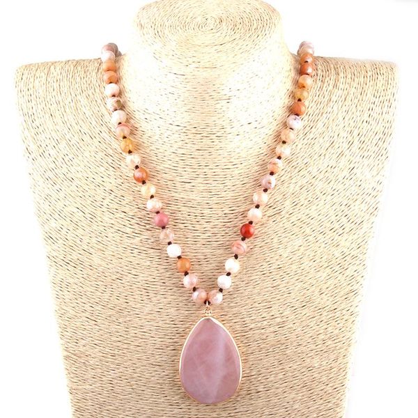 

pendant necklaces moodpc fashion bohemian tribal jewelry semi- precious stones long knotted stone, Silver