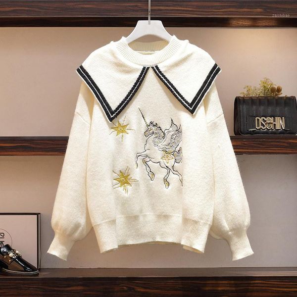 

2020 autumn loose women knitted pullover casual printed long sleeve pull jumpers ladies plus size fall sweaters warm1, White;black