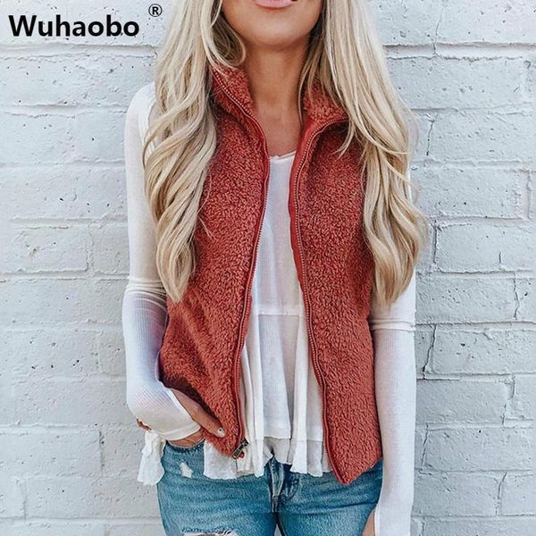 

wuhaobo pockets zipper standing collar waistcoat women plush cardigans vest female 2020 new style autumn winter vest jackets1, Black;white