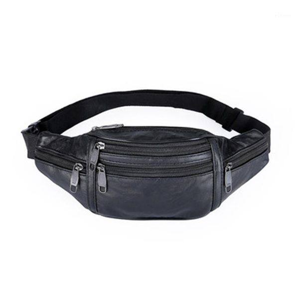 

men multifunctional korean leather waist bag travel holiday money belt pouch black male leisure across-body bag1