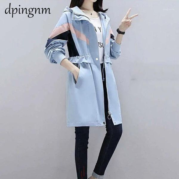 

plus size 3xl hooded trench coat women spring long outerwear casual female cotton windbreaker windproof coats lining1, Tan;black