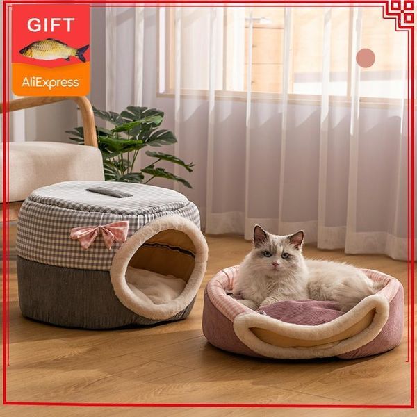 

2in1 cats house winter cat bed indoor cute kitten cave mat sleep bag for small dogs beds foldable pet cat's nest window supplies1