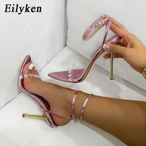 

2022 classic luxury new elegant bling crystal women sandals metal high heels buckle strap gladiator ladies pumps stiletto wedding shoes pari, Black