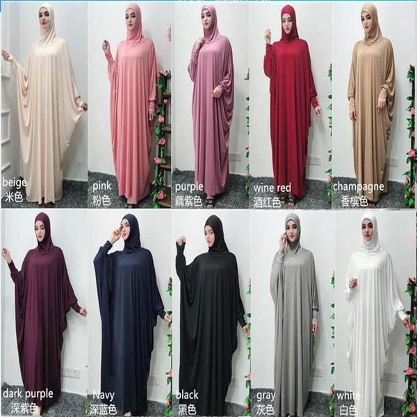 

muslim dress fashion solid color prayer dress with a headscarf ramadan and eid hijab turkish islamic clothing dubai abaya1, Red
