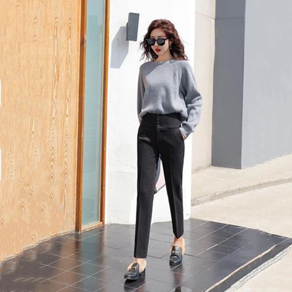 

women new 2021 autumn winter office wear slim suit pants female casual pantalon ladies straight leg pant fashion trousers s62, Black;white