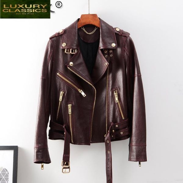 

2021 genuine leather jacket women 100% sheepskin coat female motorcycle coats and jackets spring autumn femme veste lw961, Black