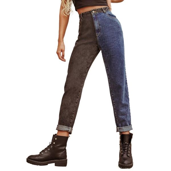 

women's color block jeans 2021 fashion vintage high waist loose wide leg denim pants straight trousers teen girls pant fall, Blue