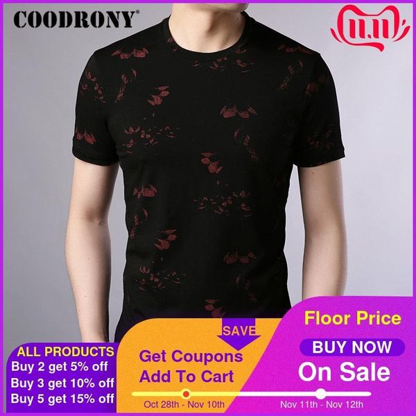 

coodrony t cotton men's 2019 summer o-neck t-shirt men streetwear short sleeve tee shirt homme floral s95014, White;black