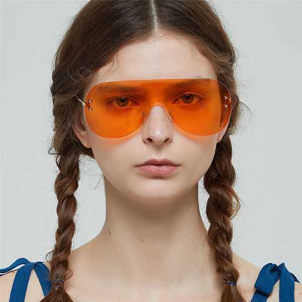 

selling personality new glasses onepiece large women sunglasses and conjoined glasses rimless mens sunglasses, White;black