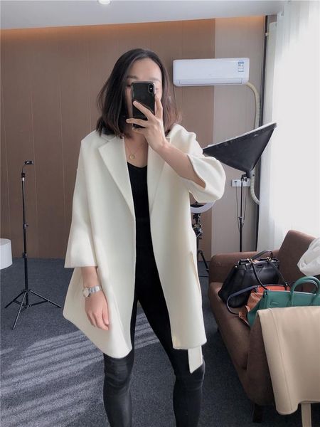 

2021 autumn/winter wool bathrobe of brief paragraph woollen coat female contracted wool's overcoat, Black
