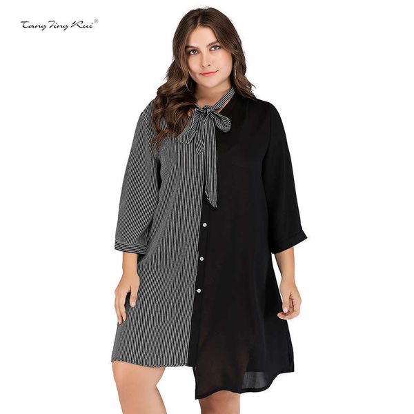 

spring and autumn large women's patchwork irregular thin quarter sleeve dress (with scarf) jr5679, Black;gray