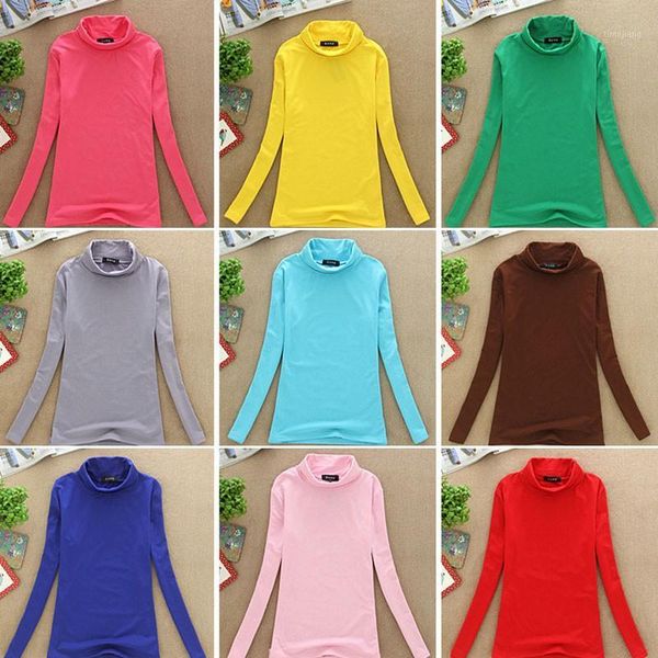 

fall winter fashion long sleeve turtleneck cotton slim fit t-shirt casual women stretchy shirt ladies basic tee1, White;red