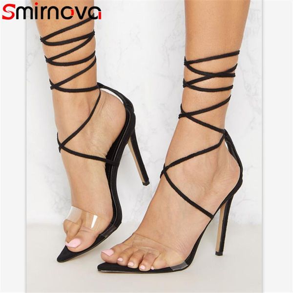

dress shoes smirnova big size 35-43 fashion summer woman cross tied super high heels lace up sandals women prom wedding, Black