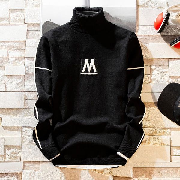 

2021 autumn new men's turtleneck sweaters pullover male solid color slim fit turtleneck sweater knitted pullovers, White;black