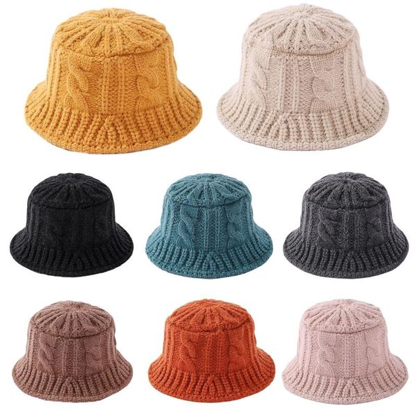 

wide brim hats women winter chunky cable knit bucket hat solid color twist stripe fisherman cap, Blue;gray