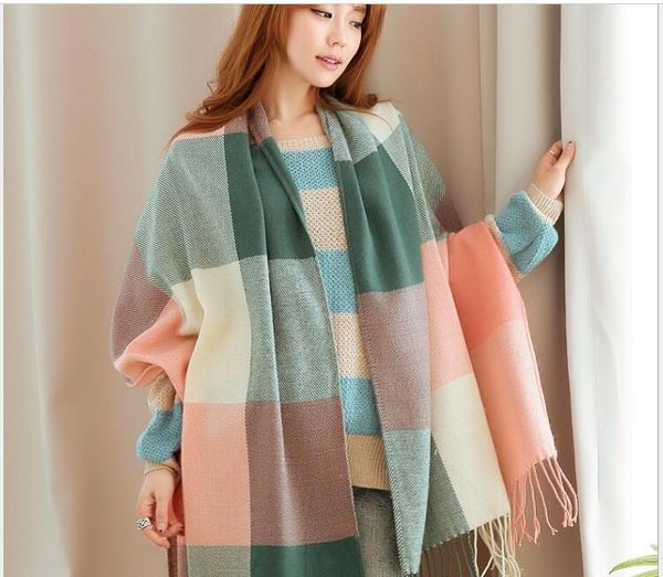 

scarves autumn and winter bib men's korean imitation cashmere plaid scarf women's pure color cape manufacturers wholesale, Blue;gray