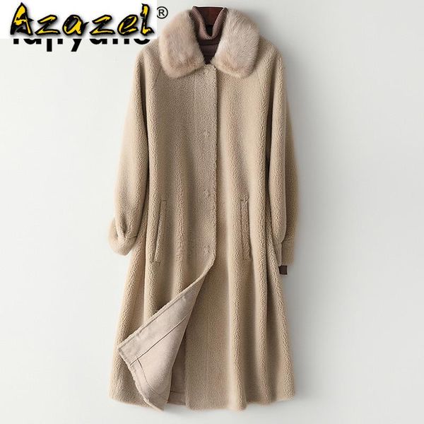 

autumn winter coat women clothes 2020 real fur coat collar wool jacket korean vintage sheep shearling suede lining 3756, Black