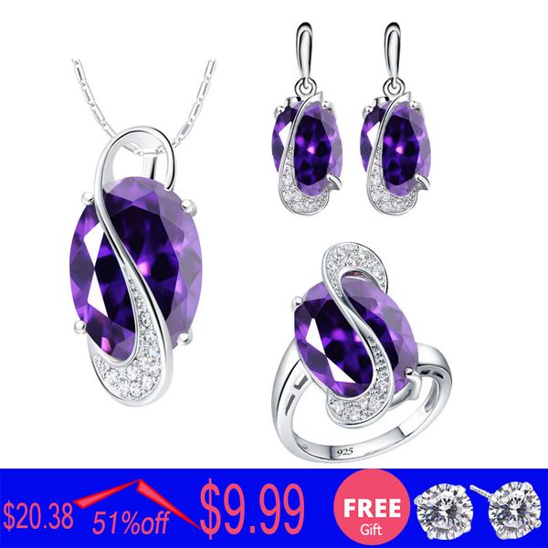 

natural purple amethyst bridal jewelry set for women earrings ring necklace pendant buy get 1 gift, Black
