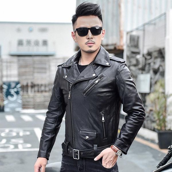 

winter mens genuine leather jackets motorcycle coat for male fashion turn down collar plus size 5xl jaqueta de couro motoqueiro, Black