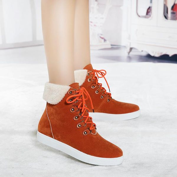 

2020 new russia winter snow boots thick fur inside platform shoes woman low heel women ankle boots lace up female shoes, Black