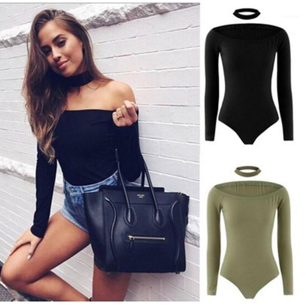 

solid bodysuits women jumpsuit slash neck good stretch long sleeve body suits regular simple bodysuits jumpsuit iu8260571, Black;white