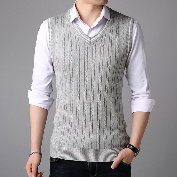 

sleeveless sweater tank men spring autumn knitted jumpers vest for men fashion casual wear v neck basic vest, Black;white