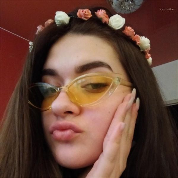 

retro small yellow cat eye sunglasses women vintage shades candy colors sun glasses for female fashion triangle glasses1, White;black