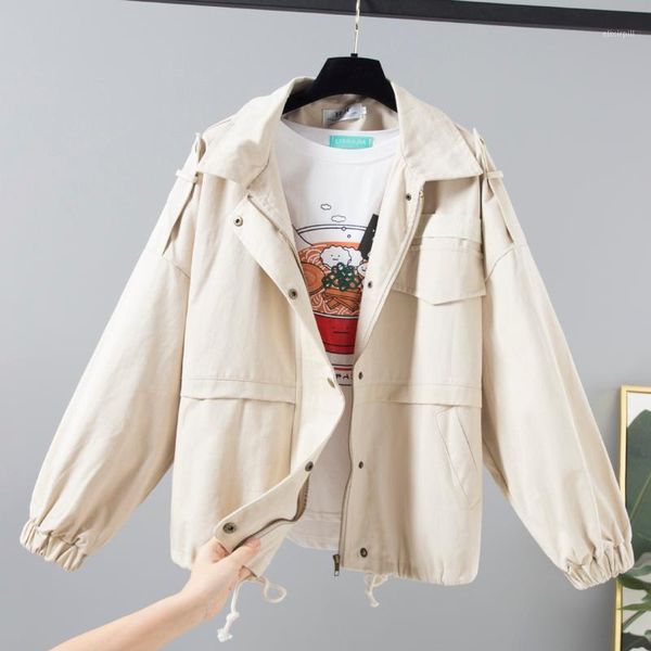 

safari style baseball jacket women outerwear autumn new korean fashion big size loose long sleeve jacket coat female windbreaker1, Black;brown
