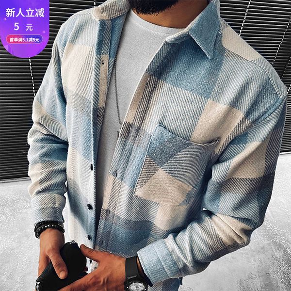 

осень и зима 2020 новые мужские клетчатые пальто отворотки плед рубашка, Gray