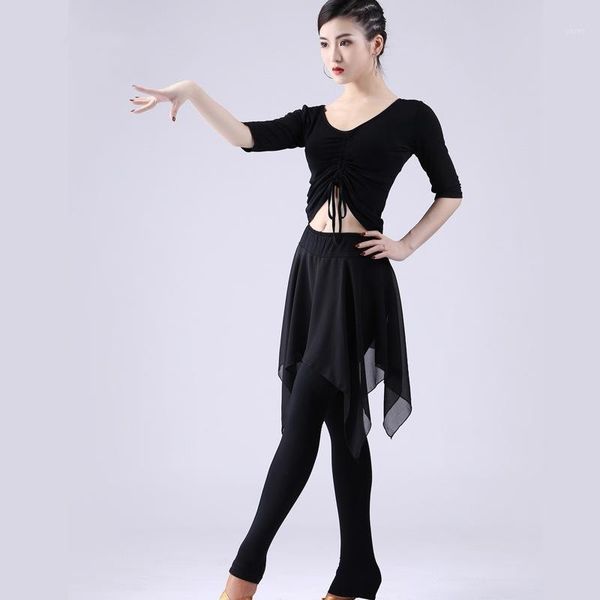 

modal training dress performance wear irregular latin dance trousers for women/female, ballroom costume practice pants1, Black;red