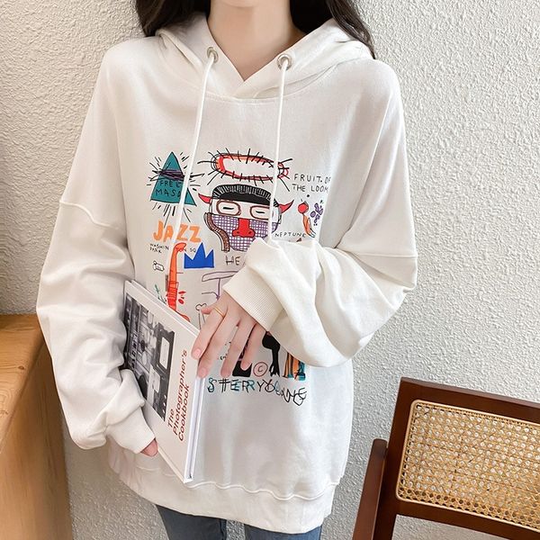 

mvujr 0102#2020 autumn sleeve printing pulloversweater pullover korean thin ins loose pullover style long cartoon hooded sweater jlsrl, Black