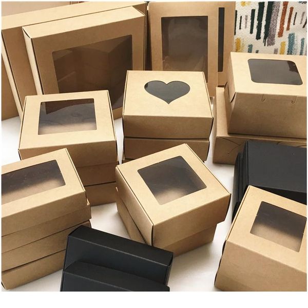 

50pcs new paper wedding favor gift box kraft cookies candy pvc windows boxes birthday party accessories packa bbydoh