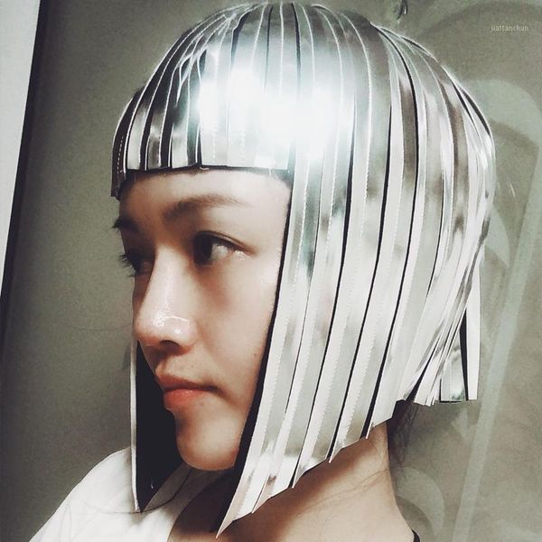 

future space wig headgear cool silver reflective gogo dance costume stage festival cosplay party rave outfit mirror wig vdb9181, Black;red