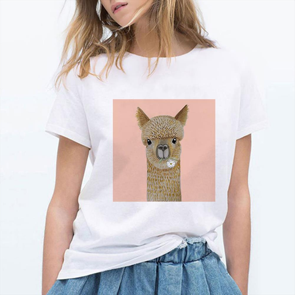 

alpaca clothes t shirt women t shirt tee cute shirts harajuku spring summer 90s plus size graphic round collar tshirt, White