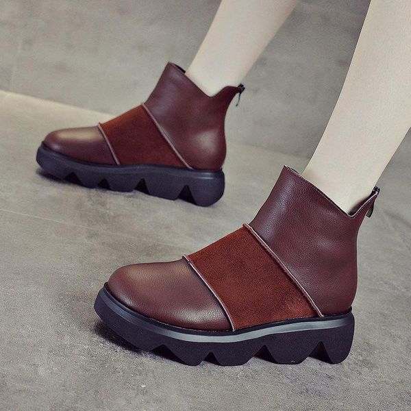 

boots leather short tube women's autumn single 2021 british style thick-soled fashion flat-bottom thin, Black