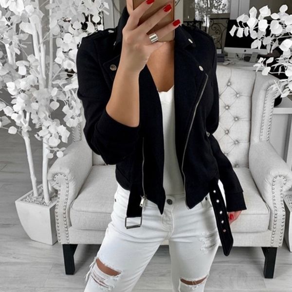 

autumn women basic jackets black slim lady jacket sweet female zipper femme outwear plus size coats long sleeve jackets 3xl t200114, Black;brown