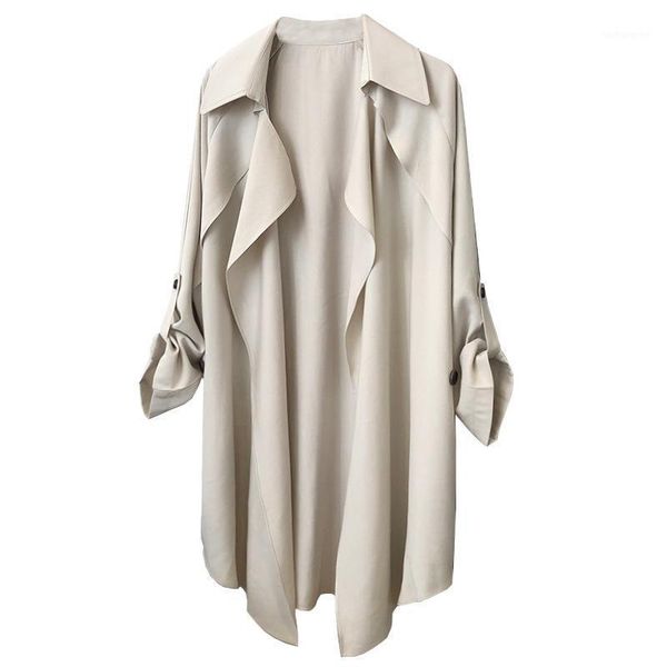 

autumn new style thin trench coat women's mid-length korean-style waist hugging lace-up loose-fit spring and autumn1, Tan;black