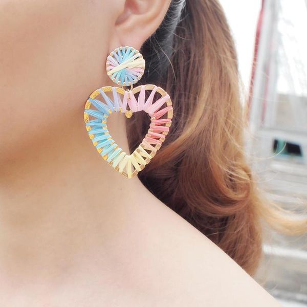 

dangle & chandelier manilai multicolor raffia earring bohemia handmade heart straw statement earrings for woman jewelry, Silver