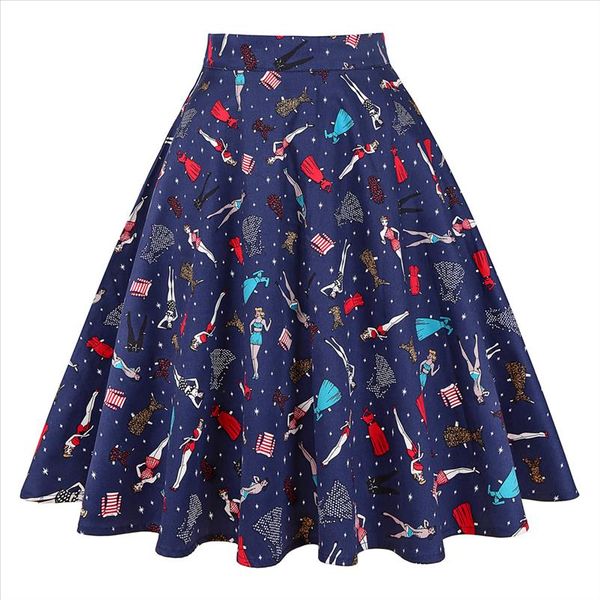 

school skirts womens floral print pleated retro vintage 40s 50s skirts pinup 60s cotton summer rockabilly high waist women skirt, Black