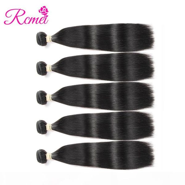

rcmei straight hair weaving mongolian human hair 8-28inch mixed length natural color 5 bundles smooth virgin hair no shedding 5 pcs lot, Black