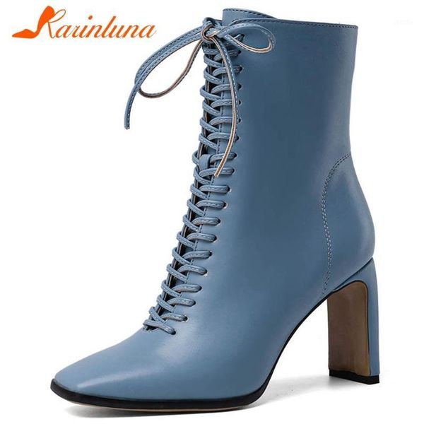 

boots dropship arrival women shoes big size 43 elegant square toe strange style heels office lady lace-up autumn boots1, Black
