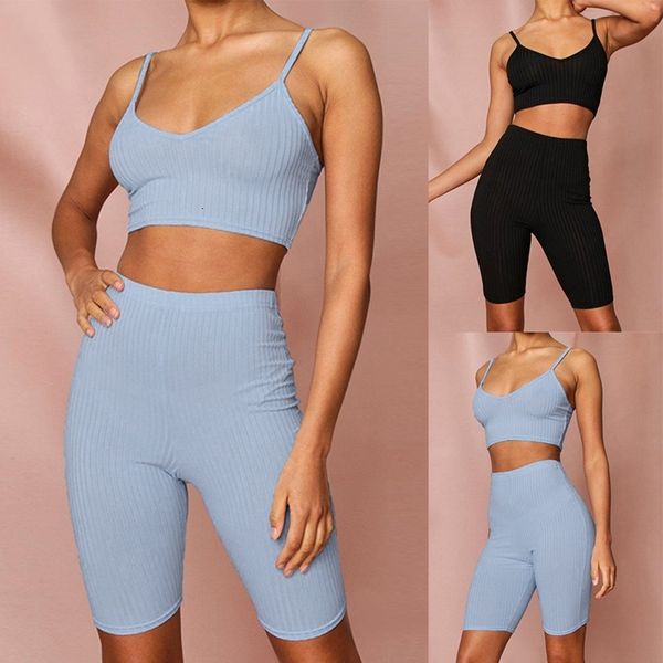 

women's summer sports small vest high waist five-point casual suit, White;black