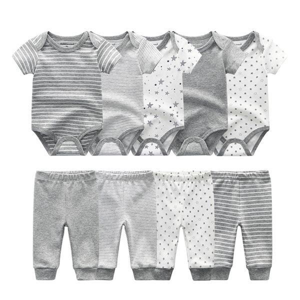 

newborn baby rompers boy clothes short sleeve cotton jumpsuits +long pants baby girl clothes sets roupas de bebe lj201221, White