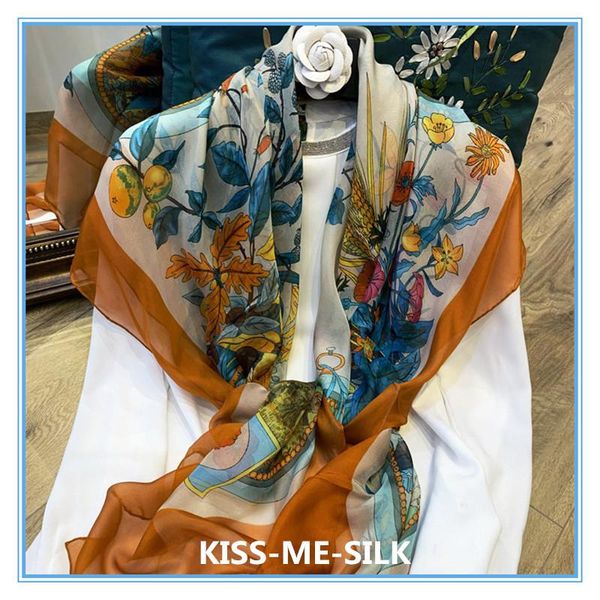 

scarves kms beach scarf shawl hourglass mulberry-silk chiffon large square hand-rolled for girl lady woman 140*140cm/40g, Blue;gray