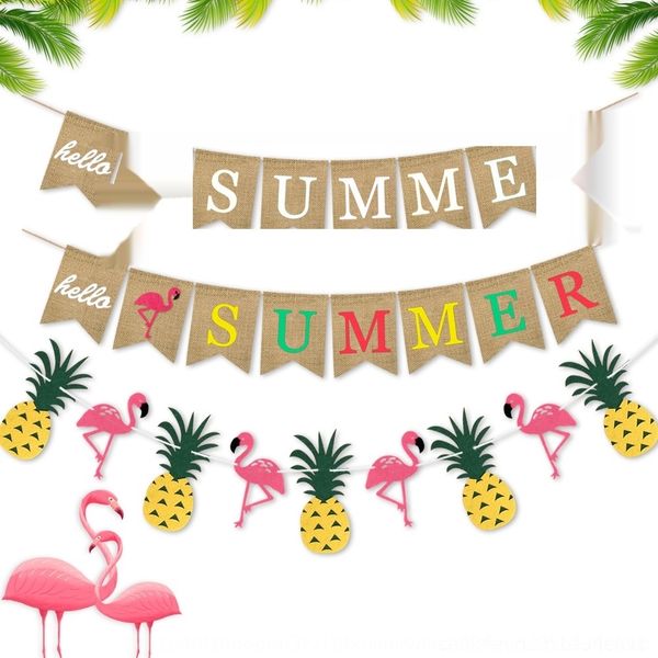 

nhilu hello decoration hawaii banner party summer flag flamingo linen swallowtail and pineapple pineapple theme xgncf