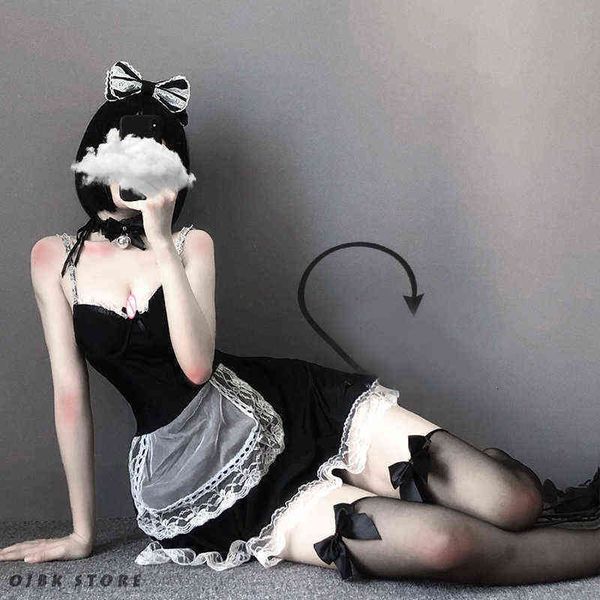 

nxy lingerie ojbk french maid cosplay costumes short mini lace dress with headband gothic dark color style role play for couple 1220, Red;black
