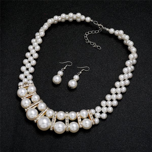 

women's round imitation pearl necklace earrings jewelry set vintage choker necklace statement jewelry fashion accessories kimter-k172fa